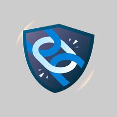 illustration of strong shield bound, heavy chains. durable materials, reinforced product strength. concept of tough construction, solid bonding, high resistance, long lasting material quality. label