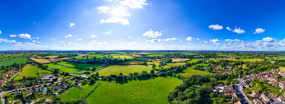 Panoramic Aerial View of the English Countryside over Lacock