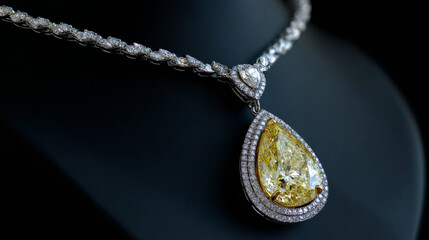 Fototapeta premium Yellow Diamond Pearl-Cut Pendant Necklace on Black Background