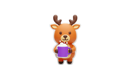 Cute Cartoon Reindeer Holding a Mug of Hot Chocolate