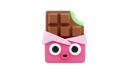 Cute Chocolate Bar Character with Big Eyes on White Background
