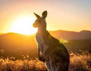 Australian marsupial silhouetted against a brilliant sunset