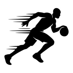 Fast Break Basketball Silhouette – Sprinting Motion with Speed Lines Vector Icon