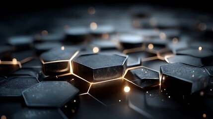 Obraz premium Geometric black metallic tiles glowing lights high resolution background