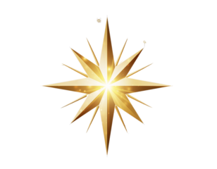 Golden star icon isolated on transparent background