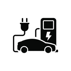 Obraz premium Sustainable electric vehicle charging station black silhouette icon eco friendly transportation technology infrastructure symbol vector