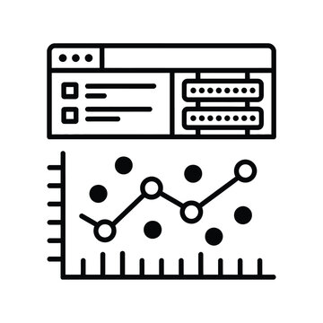 Web data analysis vector illustration showing browser interface with user input fields and statistical chart visualization