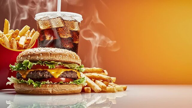 Delicious Fast Food Meal with Burger, French Fries, and Soda - Powered by Adobe