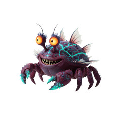 Fototapeta premium Whimsical animated crustacean character with vibrant glowing accents on a transparent background