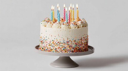 Elegant Birthday Cake with Candles and Soft Bokeh Lights