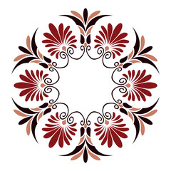 Circular pattern in Indian style. Floral ornament. Circle of Ancient Greece and the Roman Empire. Decoration of European palaces. For textile, engraving, embroidery, plate, ceramic. Vector