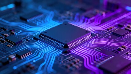 Closeup of a glowing circuit board