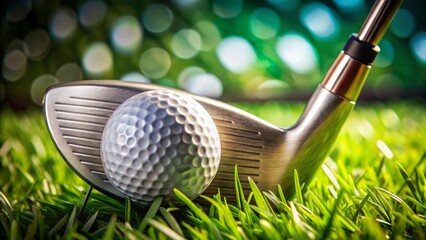 A Golf Club Resting on Lush Green Grass Beside a Golf Ball Ready for a Perfect Swing on a Sunny Day