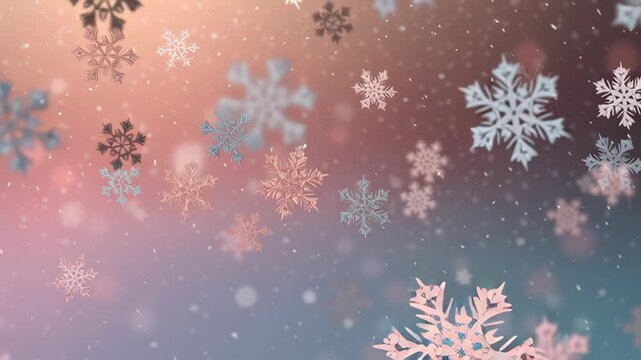 A snowflake pattern is shown in a light blue background. Pastel snowflakes drifting on soft background, gentle illumination, modern minimal holiday tone, pastel christmas background