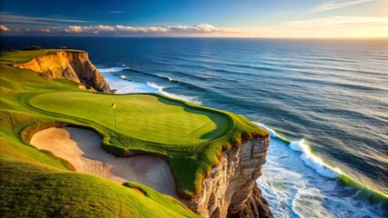 Oceanside Golf Course Dramatic Cliffs, Rolling Greens, and Crashing Waves at Sunrise
