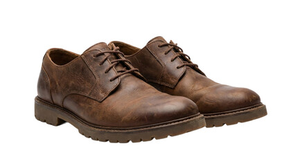 Men's casual leather shoes on transparent isolated background.