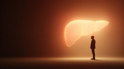 symbolic ancient liver cleansing concept, calm human silhouette, soft glowing liver area, gentle warm light, spiritual balance mood, minimalistic
