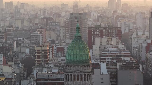Aerial close up of National Congress dome in Buenos Aires, Argentina.