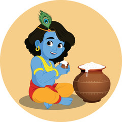 Little Krishna Eating Butter Vector Illustration
