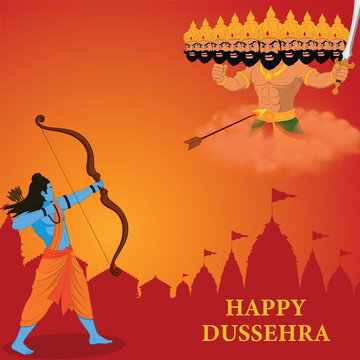 Happy Dussehra Vector Illustration of Ram and Ravana