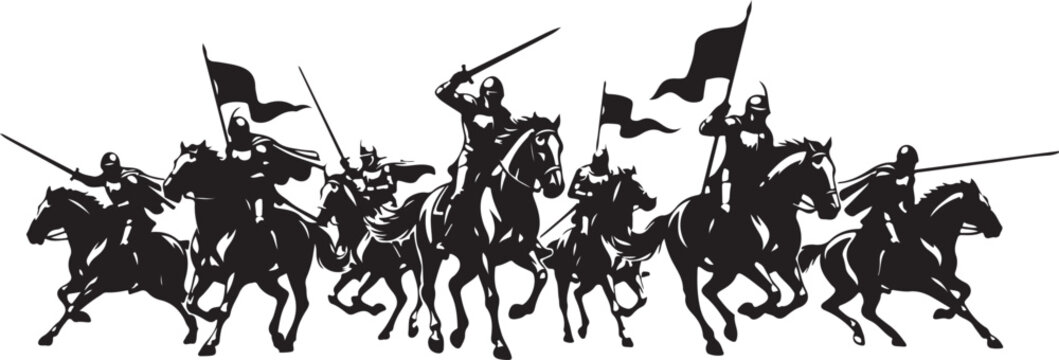 Charging knights on horseback