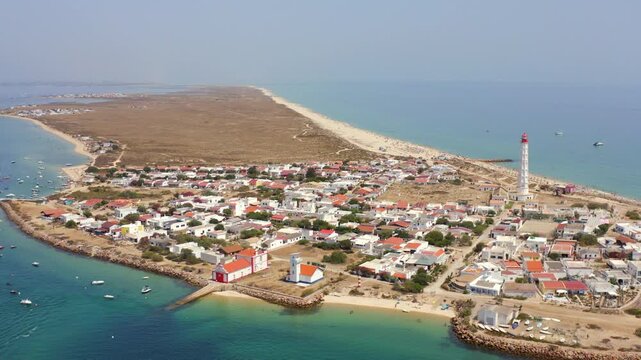 Orbiting Drone Shot Ilha do Farol Faro Algarve Portugal Seaside View