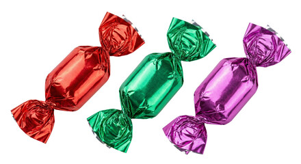Colorful Wrapped Candy Assortment on Isolated Transparent Background with Eye-Catching Wrappers