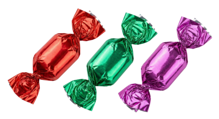 Colorful Wrapped Candy Assortment on Isolated Transparent Background with Eye-Catching Wrappers