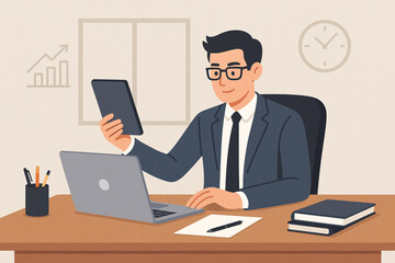 Fototapeta premium A modern office scene depicting a person working at a computer