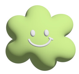 Obraz premium Happy green flower in 3D illustration for model, inflated merchandise, plants, tree, nature, garden, floral print, decorations, cartoon character, comic, mascot, cute patch, brooch, print, sticker