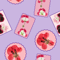 Floral seamless pattern. Geranium. Floral motifs for use in wallpaper, covers, packaging. For textiles, cotton fabrics, linen. For use in wallpaper, wrappings. Interior decor. Raster illustration.