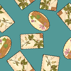 Floral seamless pattern. Postcard. Floral motifs for use in wallpaper, covers, packaging. For textiles, cotton fabrics, linen. For use in wallpaper, wrappings. Interior decor. Raster illustration.