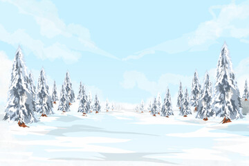 Winter landscape with snow-covered fir trees