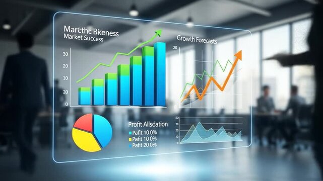 Business charts show growth and profit success. Upward bar charts visualize financial data, market trends, and growth forecasts. 4k video