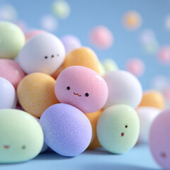 Cute Pastel Kawaii Blobs with Smiling Faces in Soft 3D Style
