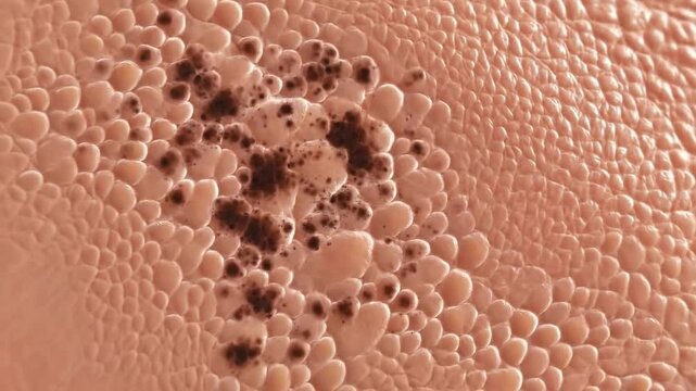 Close-up Macro View of Skin Texture with Pigmented Lesions and Pores Under Soft Light Illustrating Dermatological Conditions and Cellular Structure