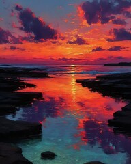 Pastel chalk drawing of tranquil beach high resolution photo