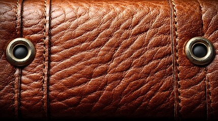 Natural warm brown leather with stitches high resolution picture