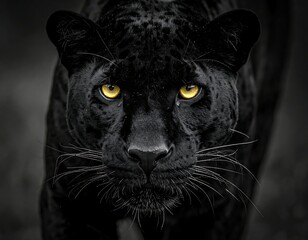 Close-up of a panther's face, staring intently with yellow eyes