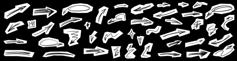 Obraz premium Rough arrow scrapbook doodles with crayon roughness and chalk dust texture. Every arrow shows expressive brush flow and layered brush details.