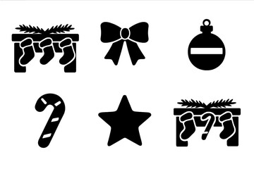 Christmas Icon Set. Christmas Stockings on the Mantel. Filled icon set of Christmas Stockings on the Mantel: