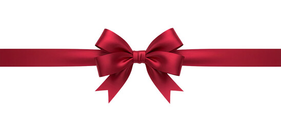 Elegant red satin ribbon bow for gift wrapping and Christmas decoration Isolated on Transparent Background