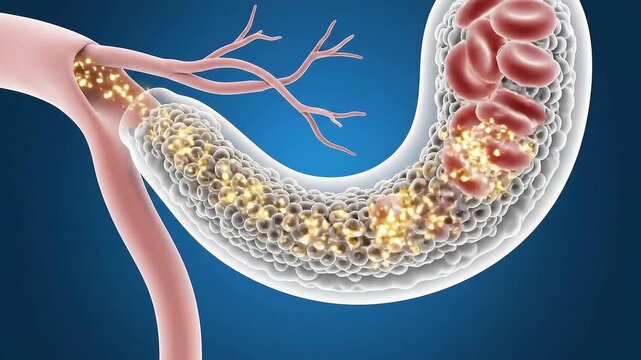 Close Up of Arterial Plaque Buildup With Blood Flowing Through Diseased Artery Medical Animation