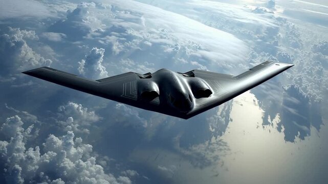 Stealth B-2 Spirit Bomber Flying Over Dramatic Sky, Military Aviation