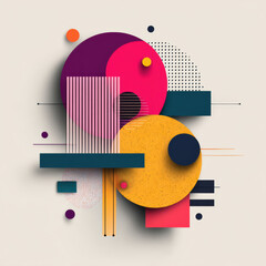 Abstract Geometric Composition with Circles and Lines on Neutral Background
