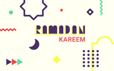 Trendy ramadan design in memphis style with colouful geometric shapes for banner, wallpaper, poster, etc