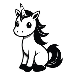 cute sitting unicorn pose line art silhouette vector illustration