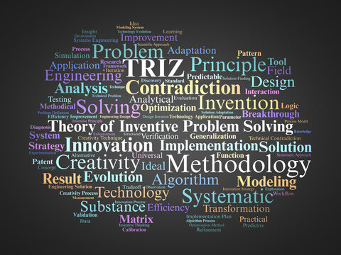 TRIZ (Theory of Inventive Problem Solving) Word Cloud. Core Concepts on Systematic Innovation and Creative Problem Solving