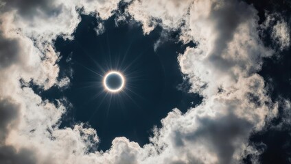 Spectacular Solar Eclipse Viewed Through Dramatic Clouds.
