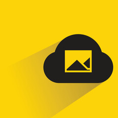 cloud and photo icon with shadow yellow background